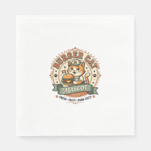 Guardanapo De Papel Gato Hambúrguer Mascote Gato Fast Food Mascote Gat