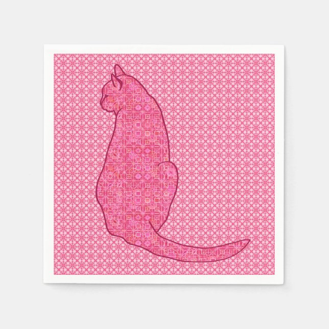 Guardanapo De Papel Gato Japonês - Batik Rosa Fúcsia (Frente)