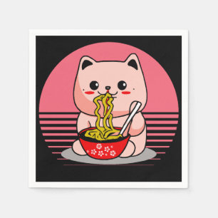 Guardanapo De Papel Gato Kawaii bonito comendo rêmen