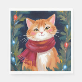 Guardanapo De Papel Gato Laranja de Natal Festa Pet Férias