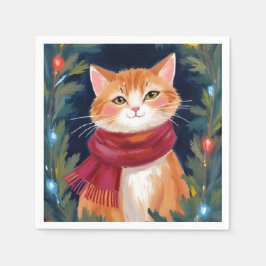 Guardanapo De Papel Gato Laranja de Natal Festa Pet Férias