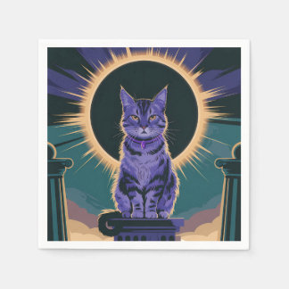 Guardanapo De Papel gato majestoso sentado sob um eclipse solar,