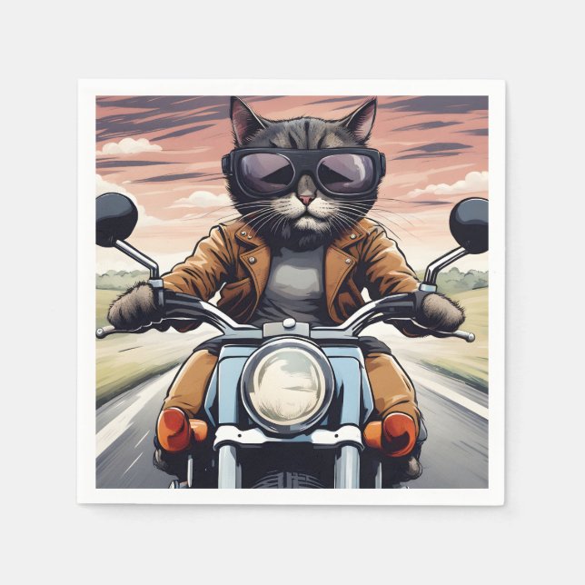Guardanapo De Papel Gato na moto (Frente)