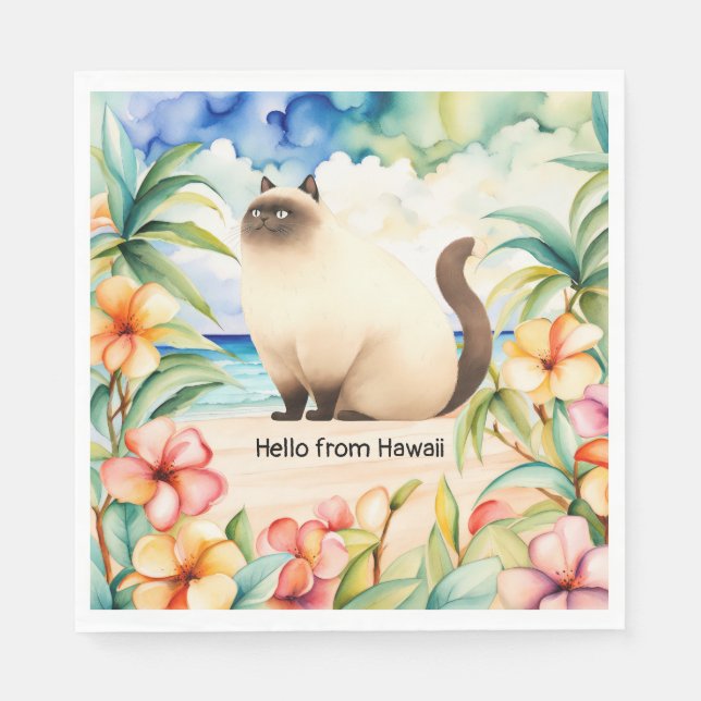 Guardanapo De Papel Gato na praia do Havaí (Frente)