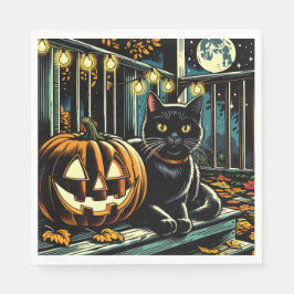 Guardanapo De Papel Gato Negro e Jack-O-Lanterna Halloween