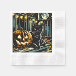 Guardanapo De Papel Gato Negro e Jack-O-Lanterna Halloween
