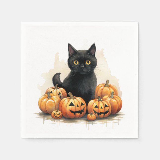 Guardanapo De Papel Gato Negro e Lanternas-Jack-O (Frente)