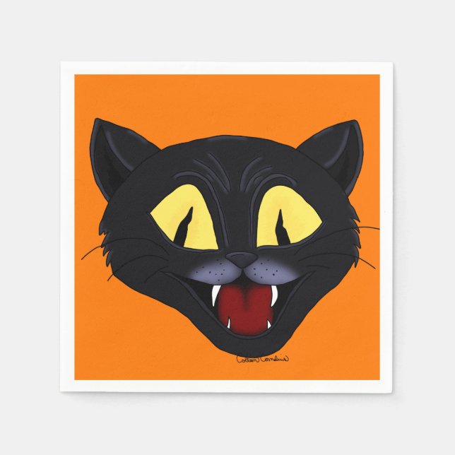 Guardanapo De Papel Gato Negro Halloween (Frente)