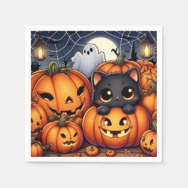 Guardanapo De Papel Gato Negro, Jack-O-Lanterna e Pumpkins Halloween