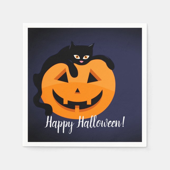 Guardanapo De Papel Gato Negro no Halloween da Lua (Frente)