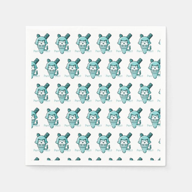 Guardanapo De Papel Gato no Cone Perfect Teal (Frente)