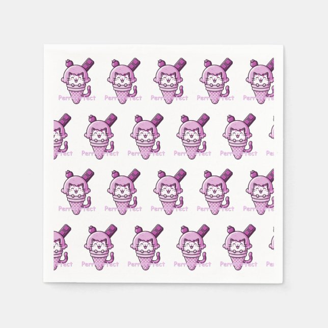 Guardanapo De Papel Gato no Rosa Perfeito de Cone (Frente)