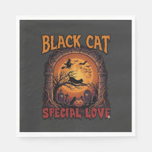 Guardanapo De Papel Gato Preto Amor Especial Halloween Lua Bruxa Abóbo