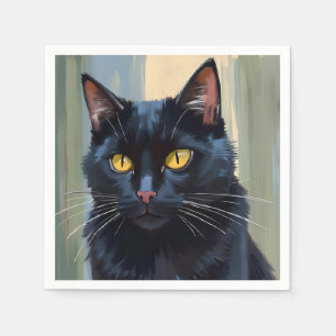 Guardanapo De Papel Gato Preto Aquarela de Gatinho Bonito