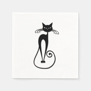 Guardanapo De Papel Gato preto branco e magro