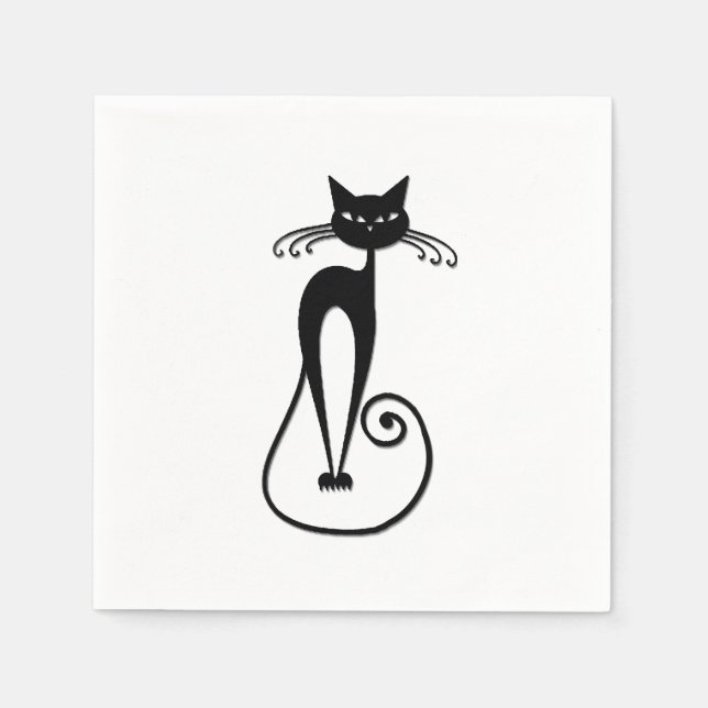 Guardanapo De Papel Gato preto branco e magro (Frente)