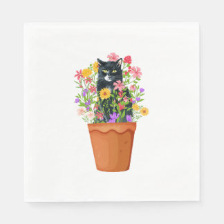Guardanapo De Papel gato preto com flor