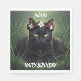 Guardanapo De Papel Gato Preto / Coroa de Flor de Amora Preta Personal