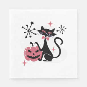 Guardanapo De Papel Gato Preto de Retro Meio século de Halloween