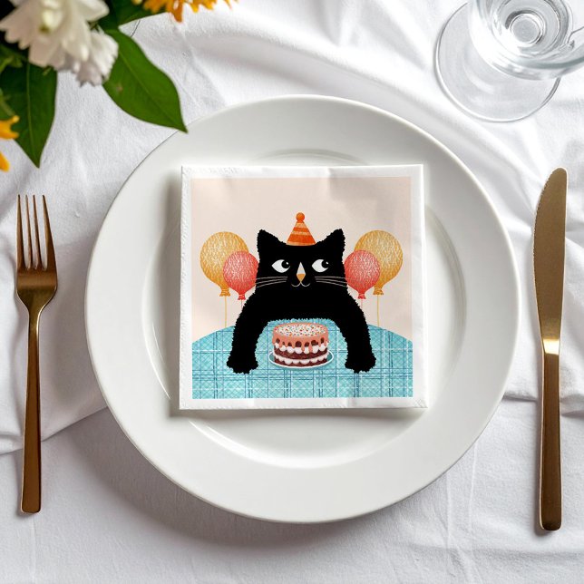 Guardanapo De Papel Gato preto e bolo (Criador carregado)