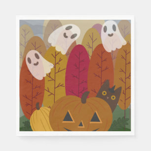 Guardanapo De Papel Gato Preto e Fantasmas do Halloween Outono Abóbora