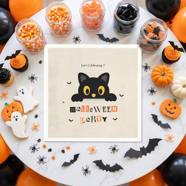 Guardanapo De Papel Gato Preto Fofo de Halloween (Criador carregado)