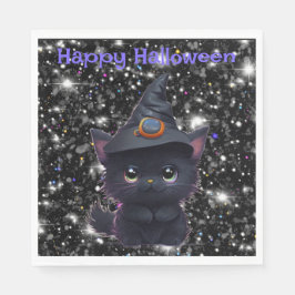 Guardanapo De Papel Gato preto fofo e caprichoso de Halloween