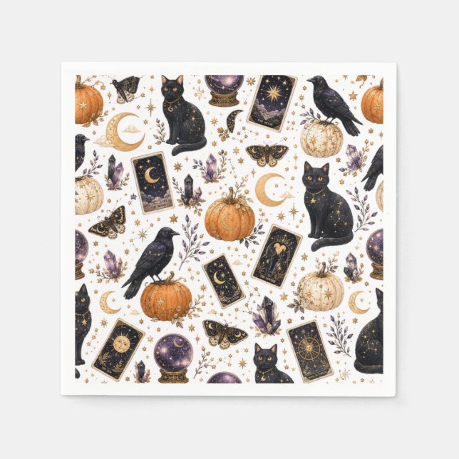 Guardanapo De Papel Gato Preto Místico Halloween Tarot Celestial  (Frente)