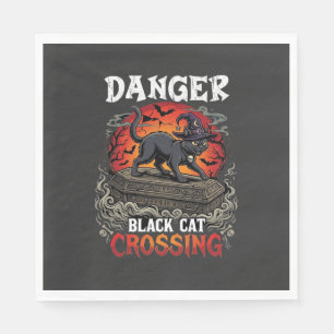 Guardanapo De Papel Gato Preto Perigoso Cruzando Chapéu de Bruxa de Ha