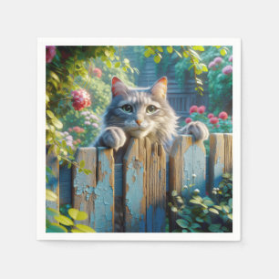 Guardanapo De Papel Gato Purgando sobre uma cerca