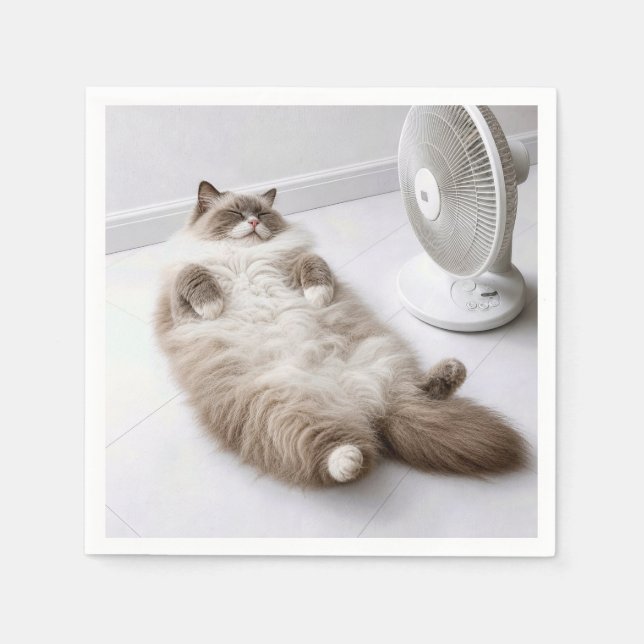 Guardanapo De Papel Gato Ragdoll Esfriando com um Ventilador (Frente)