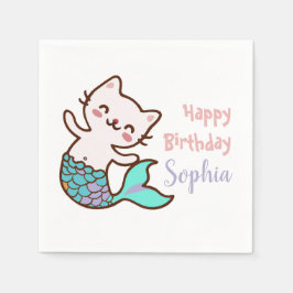 Guardanapo De Papel Gato Sereia Festa de aniversário Rúscula Meowmaid