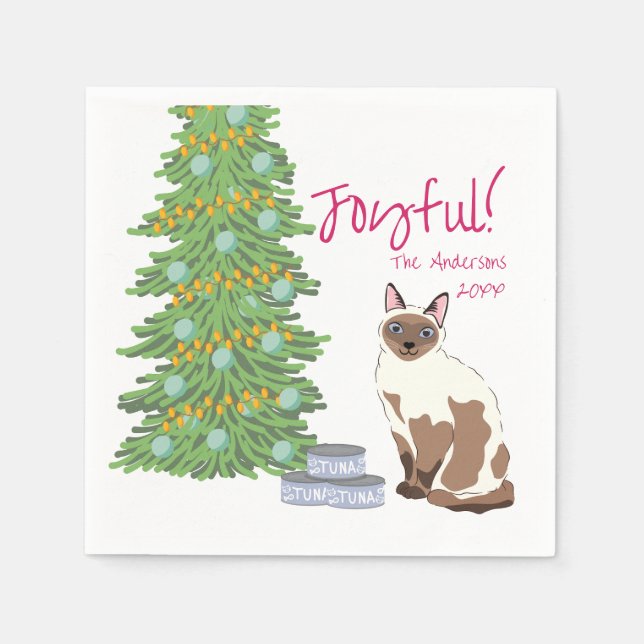 Guardanapo De Papel Gato Siames Cute com Atum Natal Alegre (Frente)