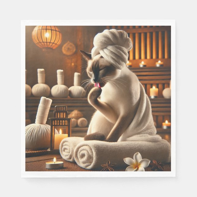 Guardanapo De Papel Gato Siamês em Spa (Frente)