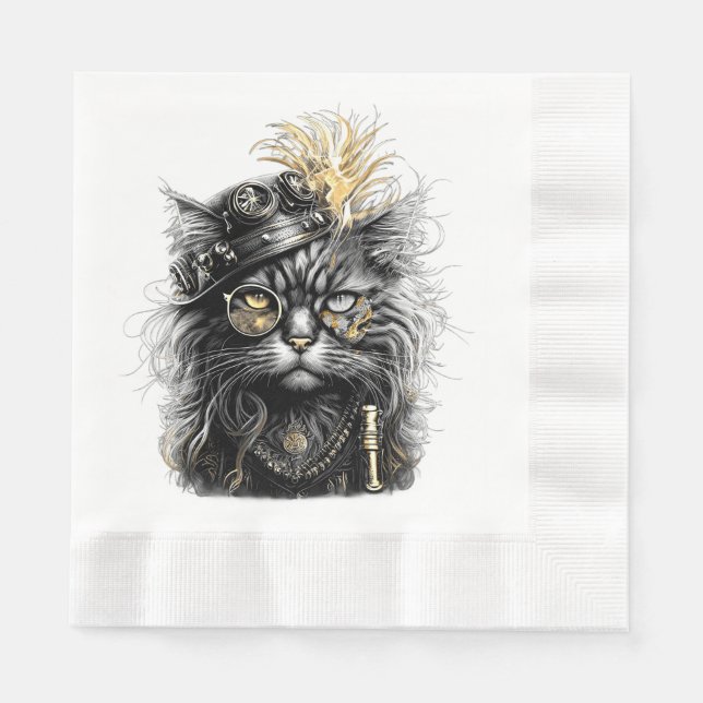Guardanapo De Papel Gato Steampunk Incrível  (Frente)