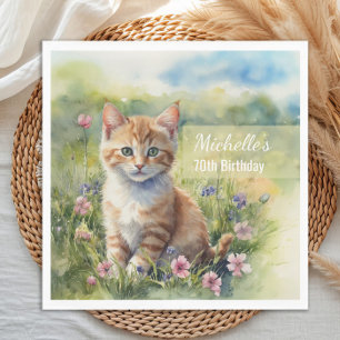 Guardanapo De Papel Gato Tabby Aguarela Jardim 70º Aniversário