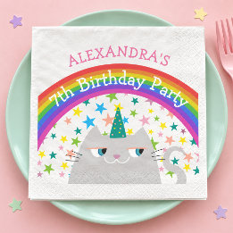 Guardanapo De Papel Gato Unicórnio Arco-íris Aniversário Infantil