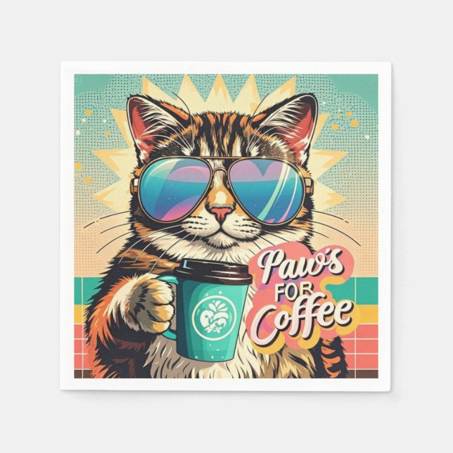 Guardanapo De Papel Gato vestindo óculos de sol enormes com café (Frente)