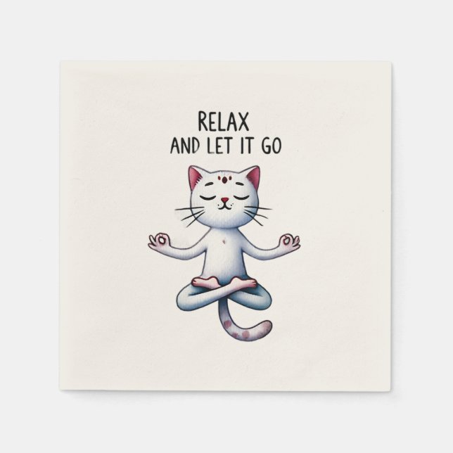 Guardanapo De Papel Gato Yoga Pose - Relaxe e deixe-o ir (Frente)