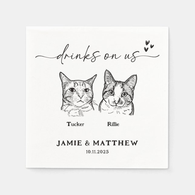 Guardanapo De Papel Gatos Bonitos Bebidas de Sketch em Casamento de Co (Frente)