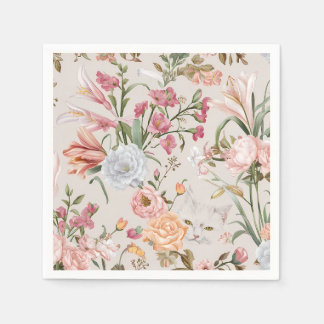 Guardanapo De Papel Gatos Brancos Rosas Cor-de-Rosa Floral 