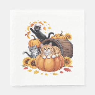 Guardanapo De Papel Gatos Caem Autumn Pumpkins Ação de Graças Girassol