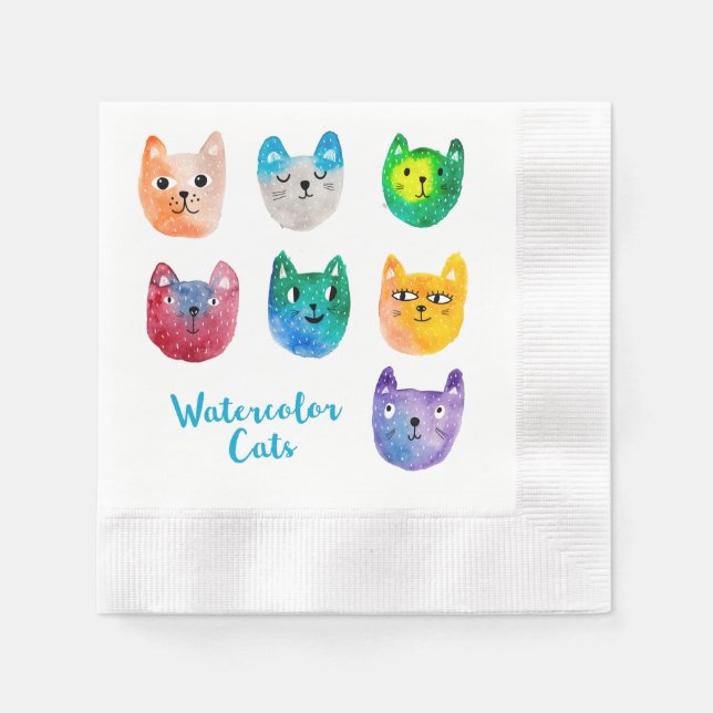 Guardanapo De Papel Gatos com aquarelas e amigos (Frente)