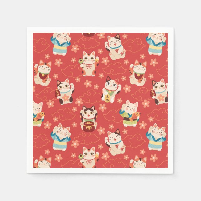 Guardanapo De Papel Gatos da Sorte Maneki Neko Personalizados  (Frente)