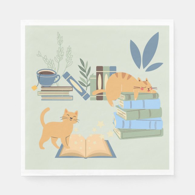 Guardanapo De Papel Gatos de Biblioteca (Frente)