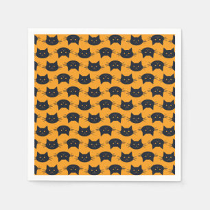 Guardanapo De Papel Gatos de Dia das Bruxas Modernos de Preto e Laranj