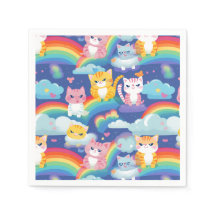 Gatos de Gatinhos em Nuvens Arco-íris, Fofos e Fel