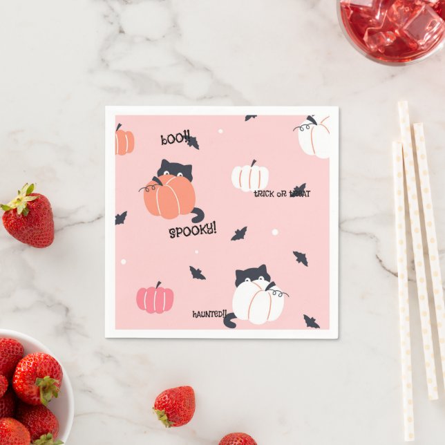 GUARDANAPO DE PAPEL GATOS DE HALLOWEEN ROSA ABÓBORAS (Insitu)