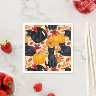 Guardanapo De Papel Gatos e abóboros pretos