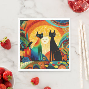 Guardanapo De Papel Gatos em um fundo brilhante e colorido,